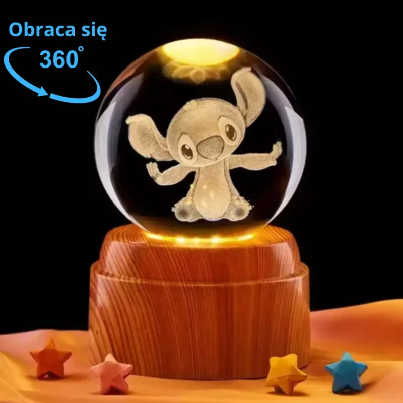 Kryształowa kula lampka Grawerowana Obrotowa USB Led STITCH