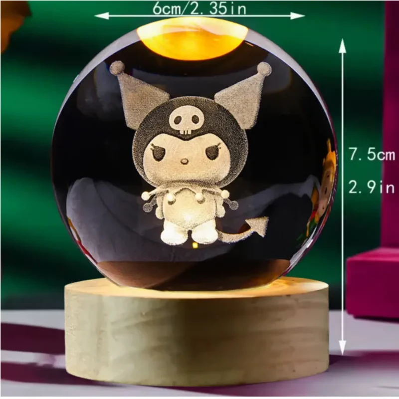Kryształowa kula lampka Grawerowana podświetlana LED KUROMI SANRIO - obrazek 2
