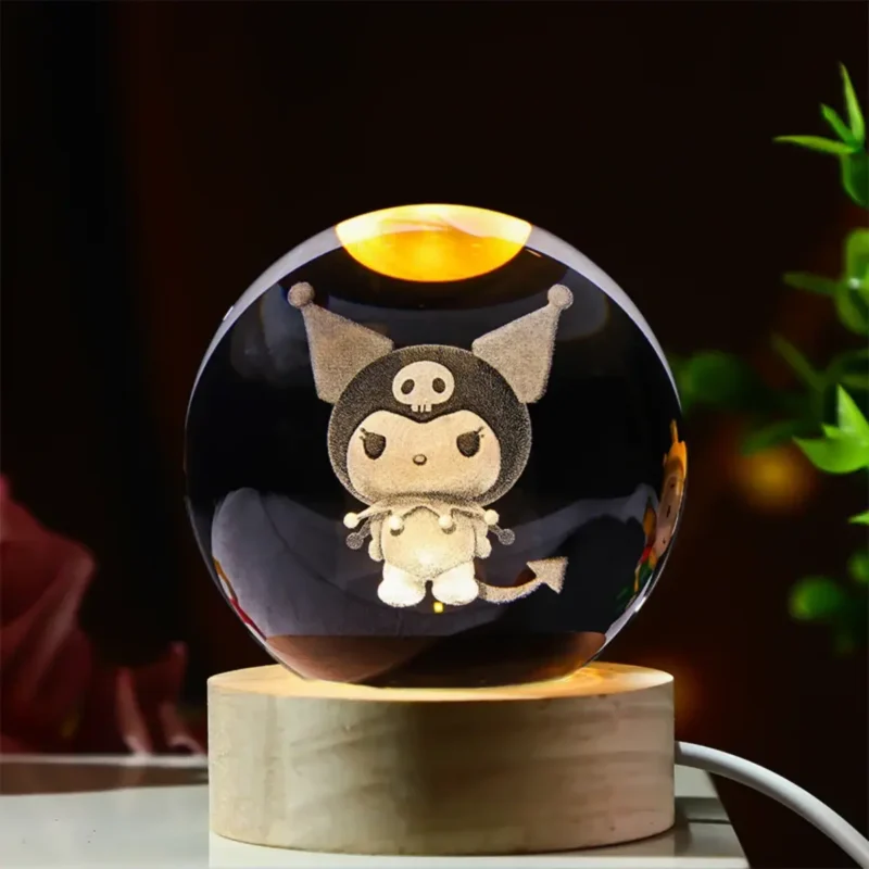 Kryształowa kula lampka Grawerowana podświetlana LED KUROMI SANRIO