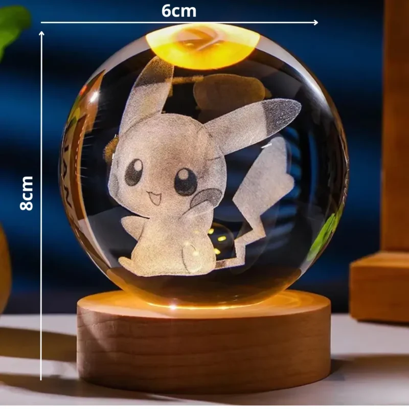 Kryształowa kula lampka Grawerowana podświetlana LED POKEMON PIKACHU - obrazek 2