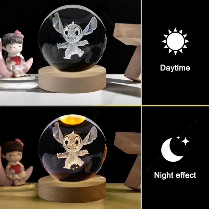 Kryształowa kula lampka RGB Grawerowana STITCH podświetlana LED 16 kolorów - obrazek 2