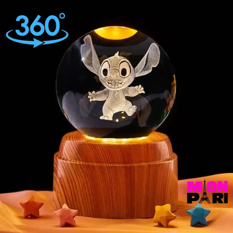 Kryształowa kula lampka Grawerowana Obrotowa USB Led STITCH