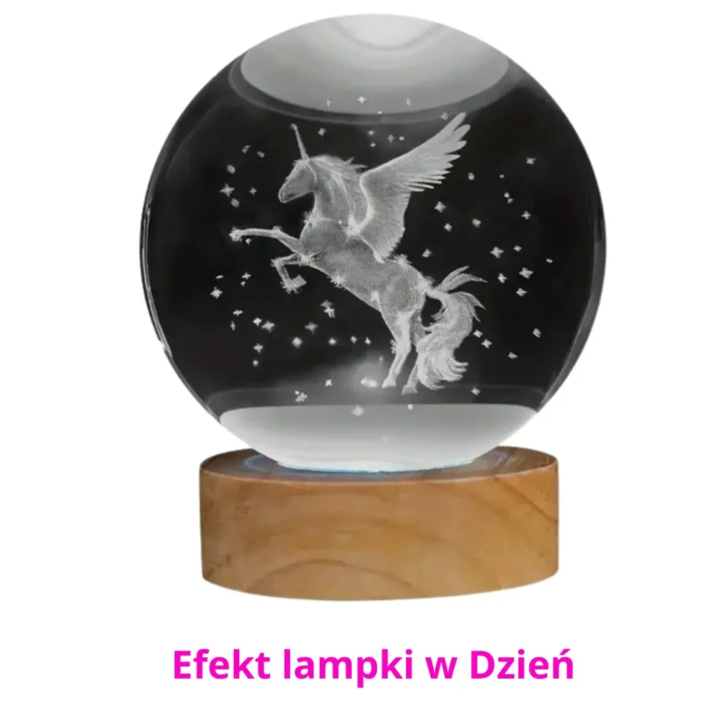 Kryształowa kula lampka Grawerowana podświetlana LED JEDNOROŻEC - obrazek 5