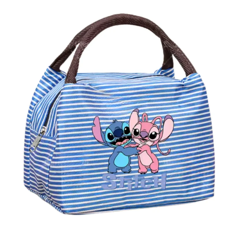 Torba śniadaniowa termiczna z motywem Stitch i Angel w paski niebiesko-białe
