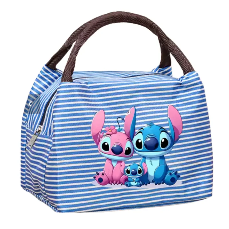 Torba śniadaniowa termiczna z motywem Stitch i Angel w paski niebiesko-białe