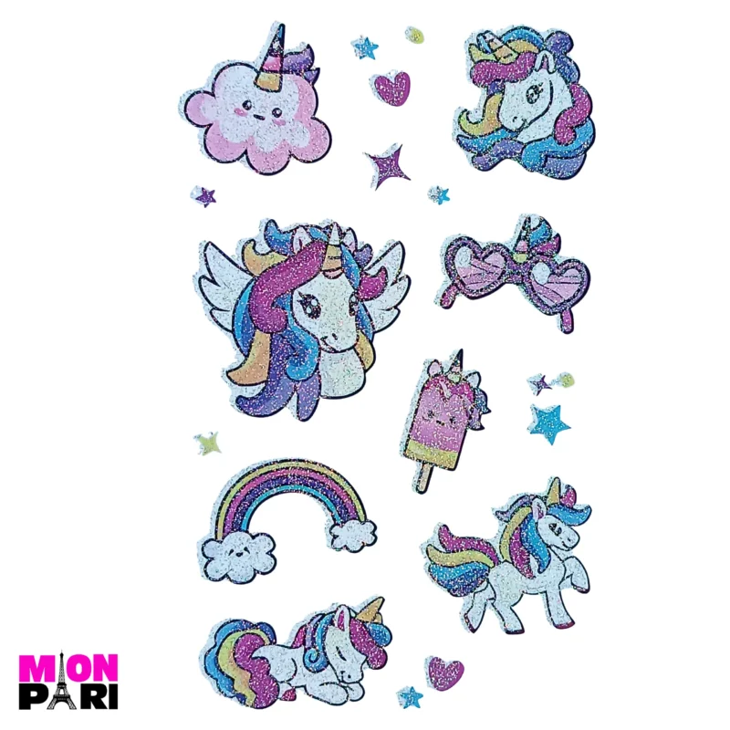 Tatuaż Tymczasowy Zmywalny Jednorazowy Jednorożec Konik Unicorn Brokatowe