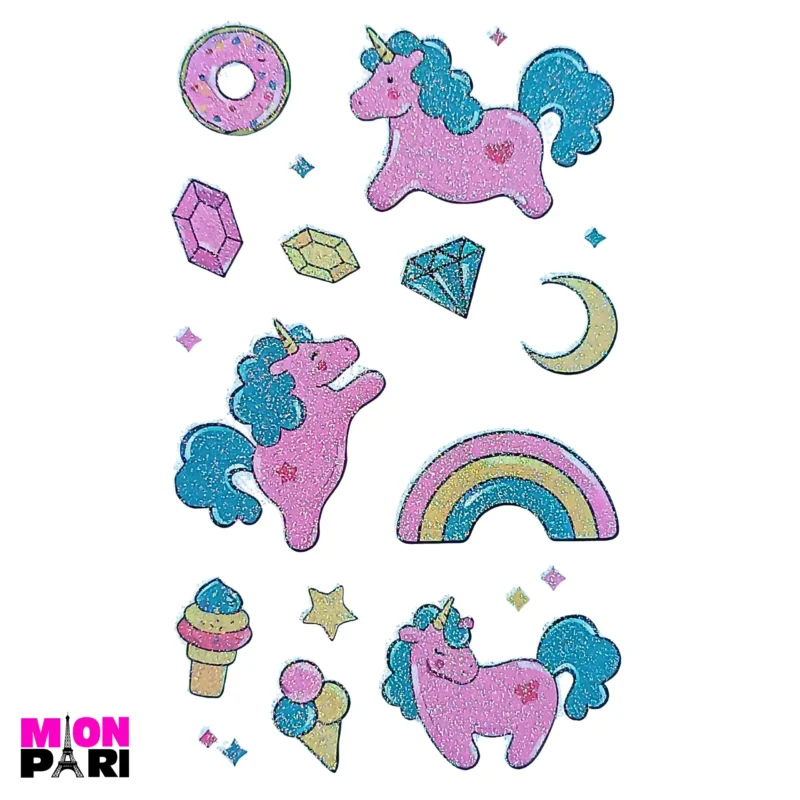 Tatuaż Tymczasowy Zmywalny Jednorazowy Jednorożec Konik Unicorn Brokatowe