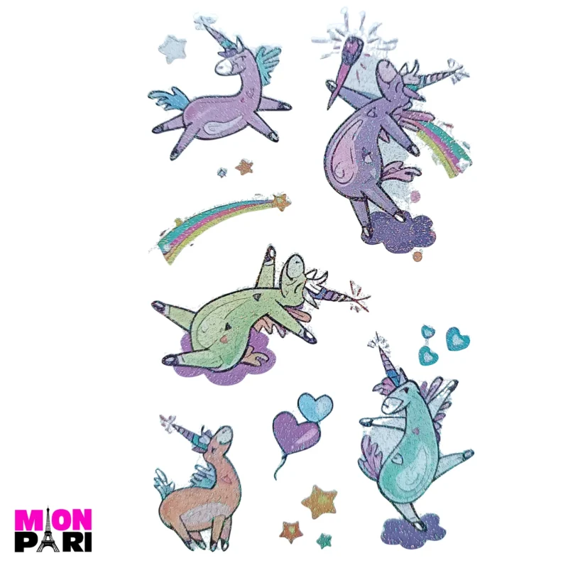 Tatuaż Tymczasowy Zmywalny Jednorazowy Jednorożec Konik Unicorn Brokatowe