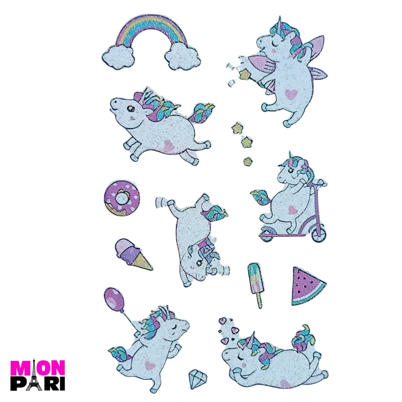 Tatuaż Tymczasowy Zmywalny Jednorazowy Jednorożec Konik Unicorn Brokatowe