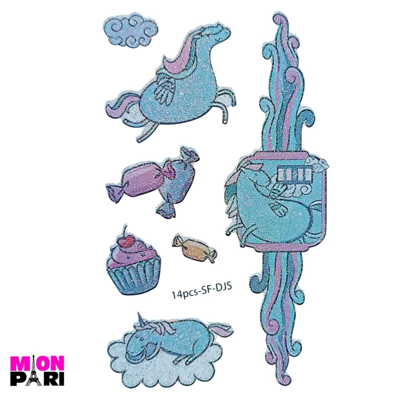 Tatuaż Tymczasowy Zmywalny Jednorazowy Jednorożec Konik Unicorn Brokatowe