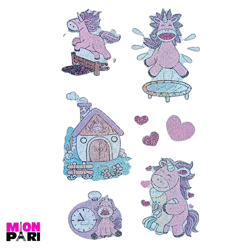 Tatuaż Tymczasowy Zmywalny Jednorazowy Jednorożec Konik Unicorn Brokatowe