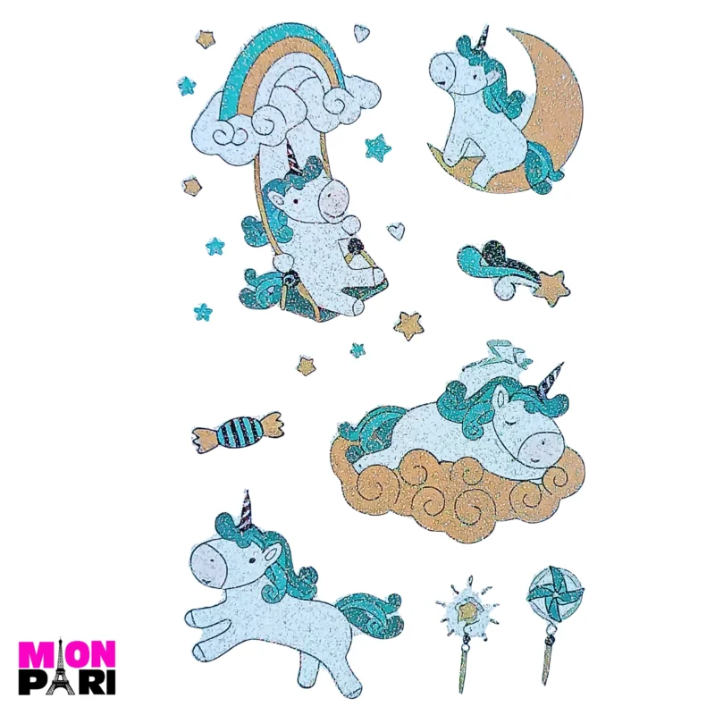 Tatuaż Tymczasowy Zmywalny Jednorazowy Jednorożec Konik Unicorn Brokatowe
