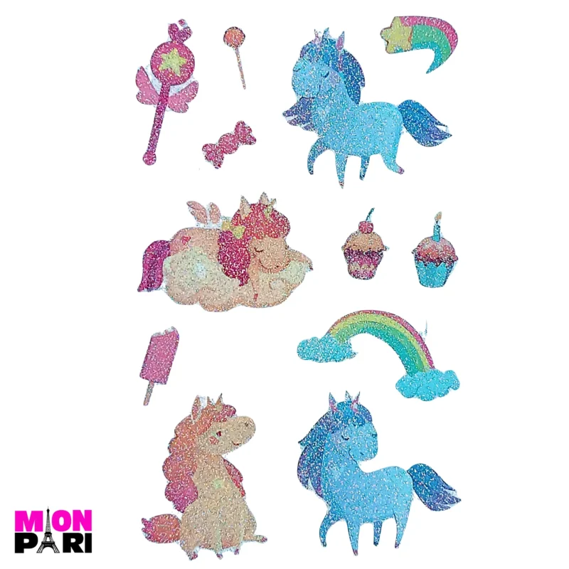 Tatuaż Tymczasowy Zmywalny Jednorazowy Jednorożec Konik Unicorn Brokatowe