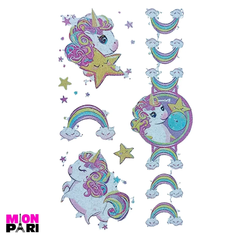 Tatuaż Tymczasowy Zmywalny Jednorazowy Jednorożec Konik Unicorn Brokatowe