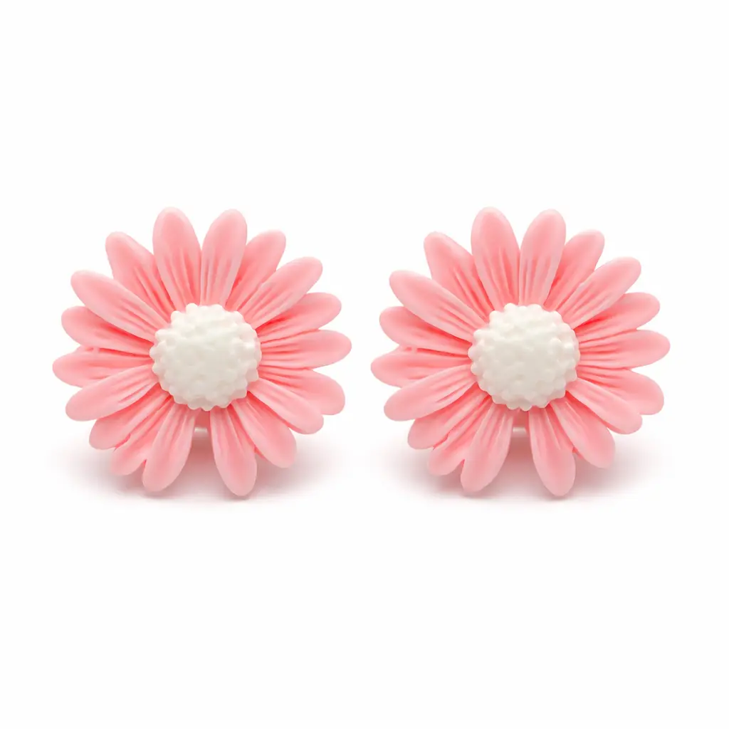 różowe klipsy do uszu dla dzieci w kształcie stokrotki