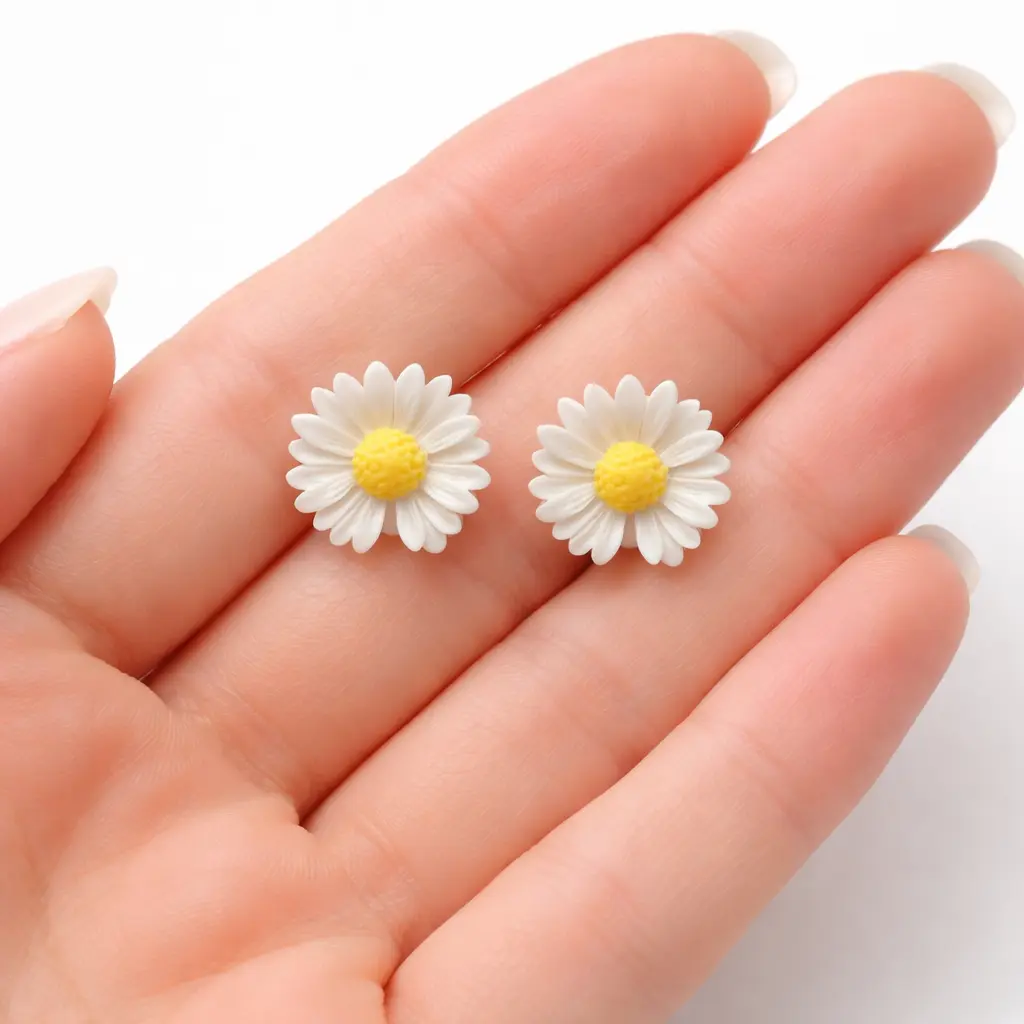 Kolczyki Klipsy dla Dziewczynki stokrotki białe z żółtym środkiem Prezent - obrazek 4