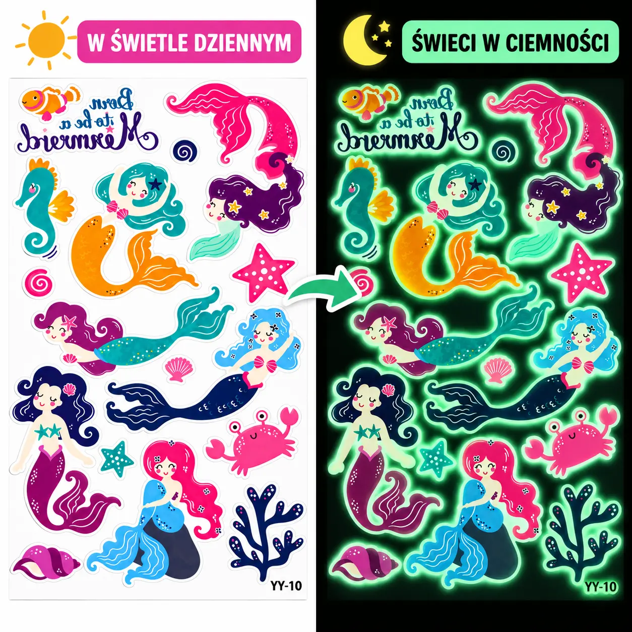 Tatuaże zmywalne dla dzieci świecące w ciemności – Syrenka